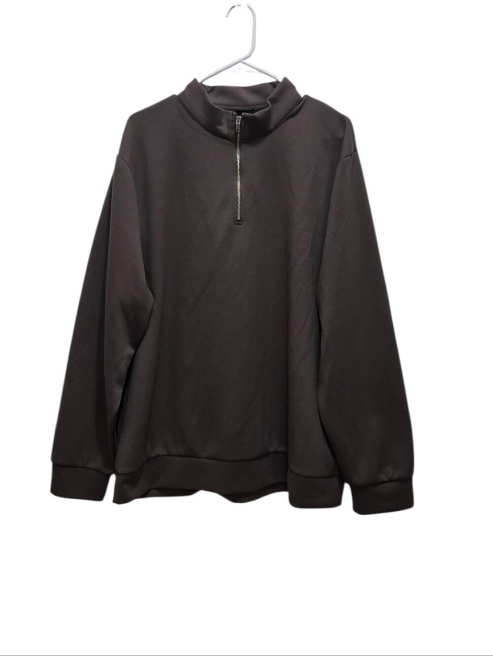 Elie Tahari XXL Brown Quarter Zip Pullover Sweatshirt Stretch Knit Quiet Luxury
